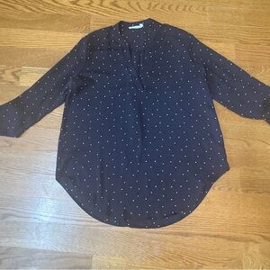 Lush Blue and White 3/4 Sleeve Blouse with Mandarin Collar